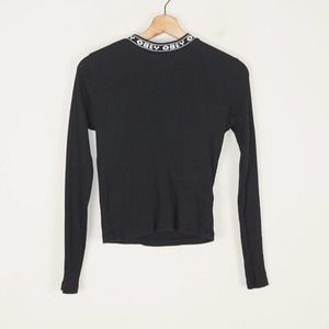 Obey Black Ribbed Long Sleeve Collared Top Womens Sz S
